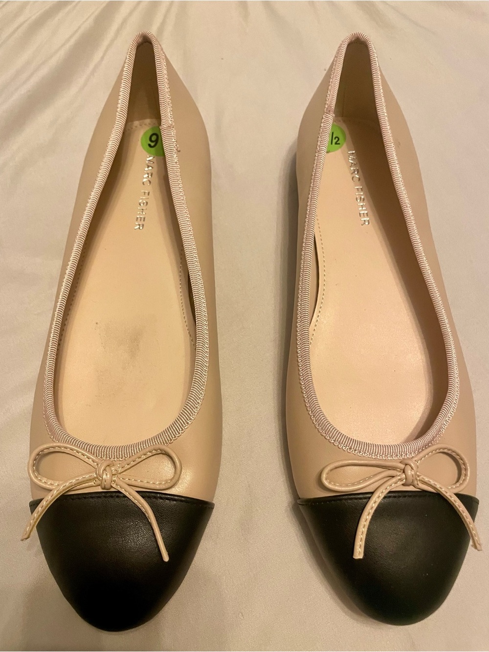 Marc Fisher Two-Tone Beige and Black Cap-Toe Ballet Flats